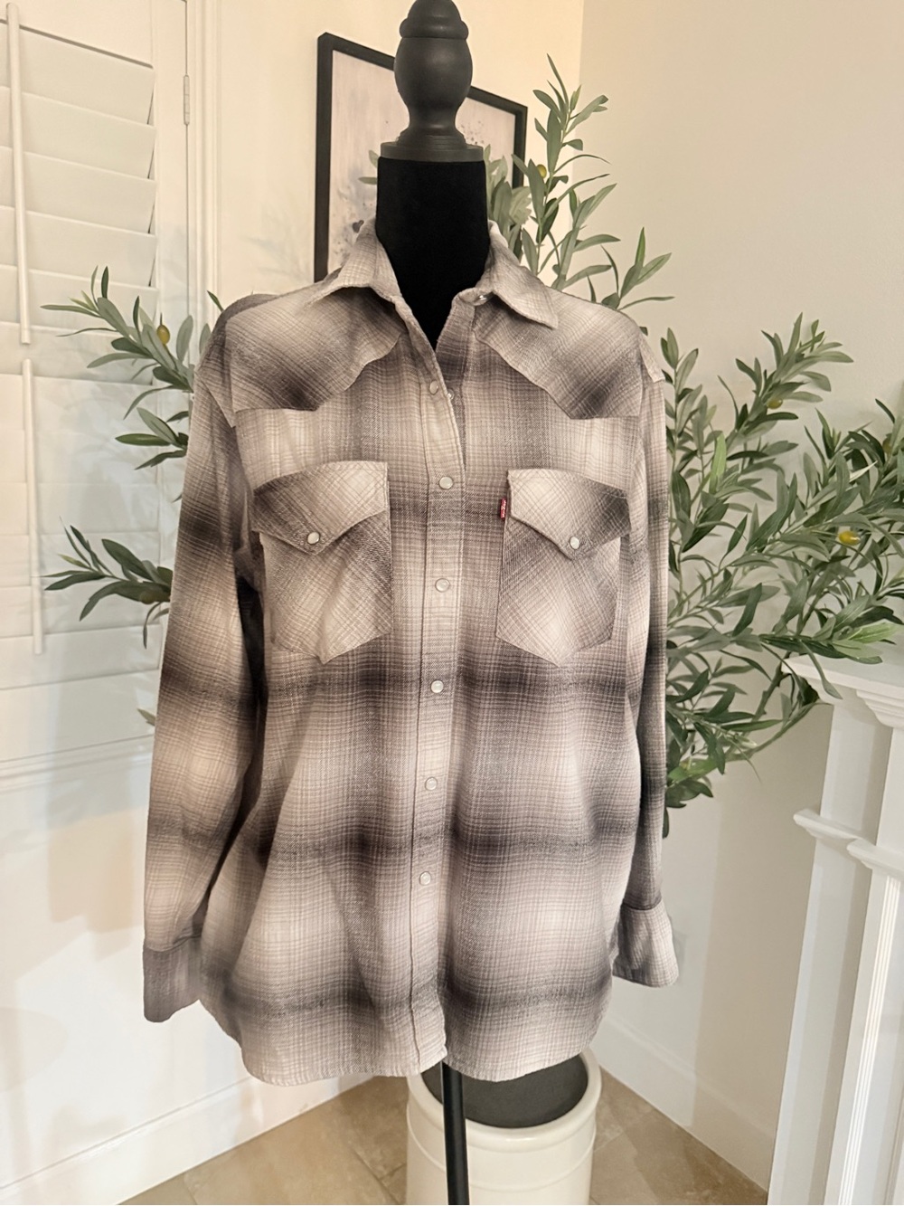 Levi's Black and White Ombre Plaid Western Shirt